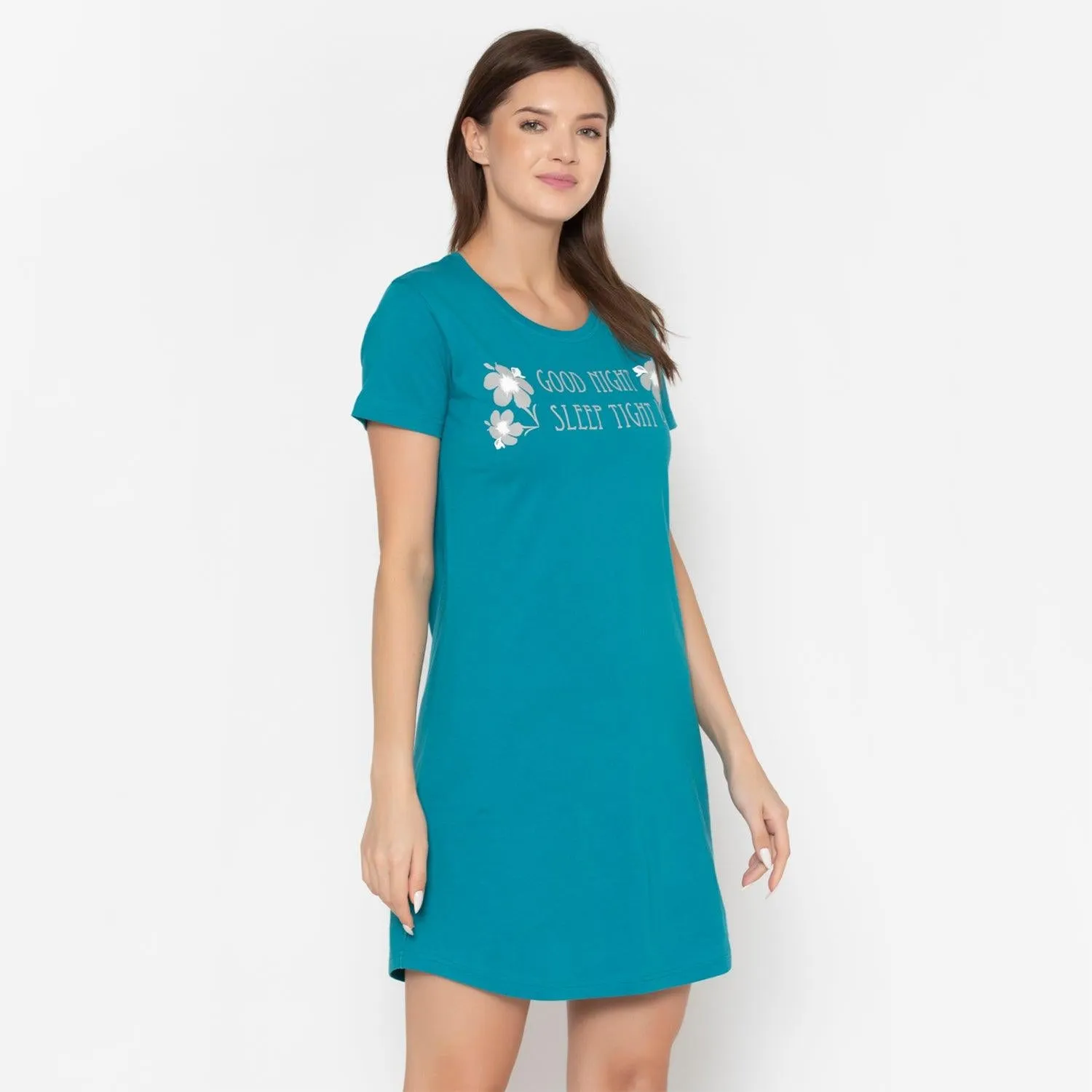 Women Cotton Sleepshirt - Harbour Blue