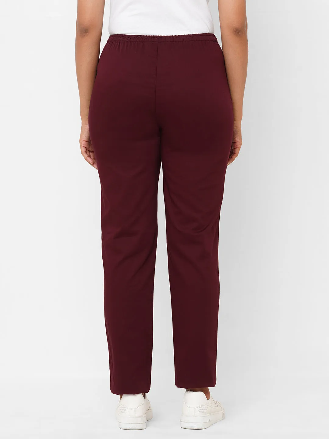 Women's Maroon/Red Cotton Lycra Regular Fit Pant