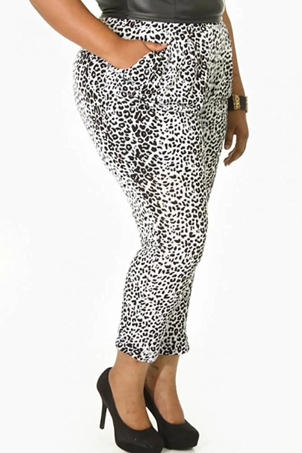 Womens Plus Size Leopard High Waist Casual Pant Bottoms USA