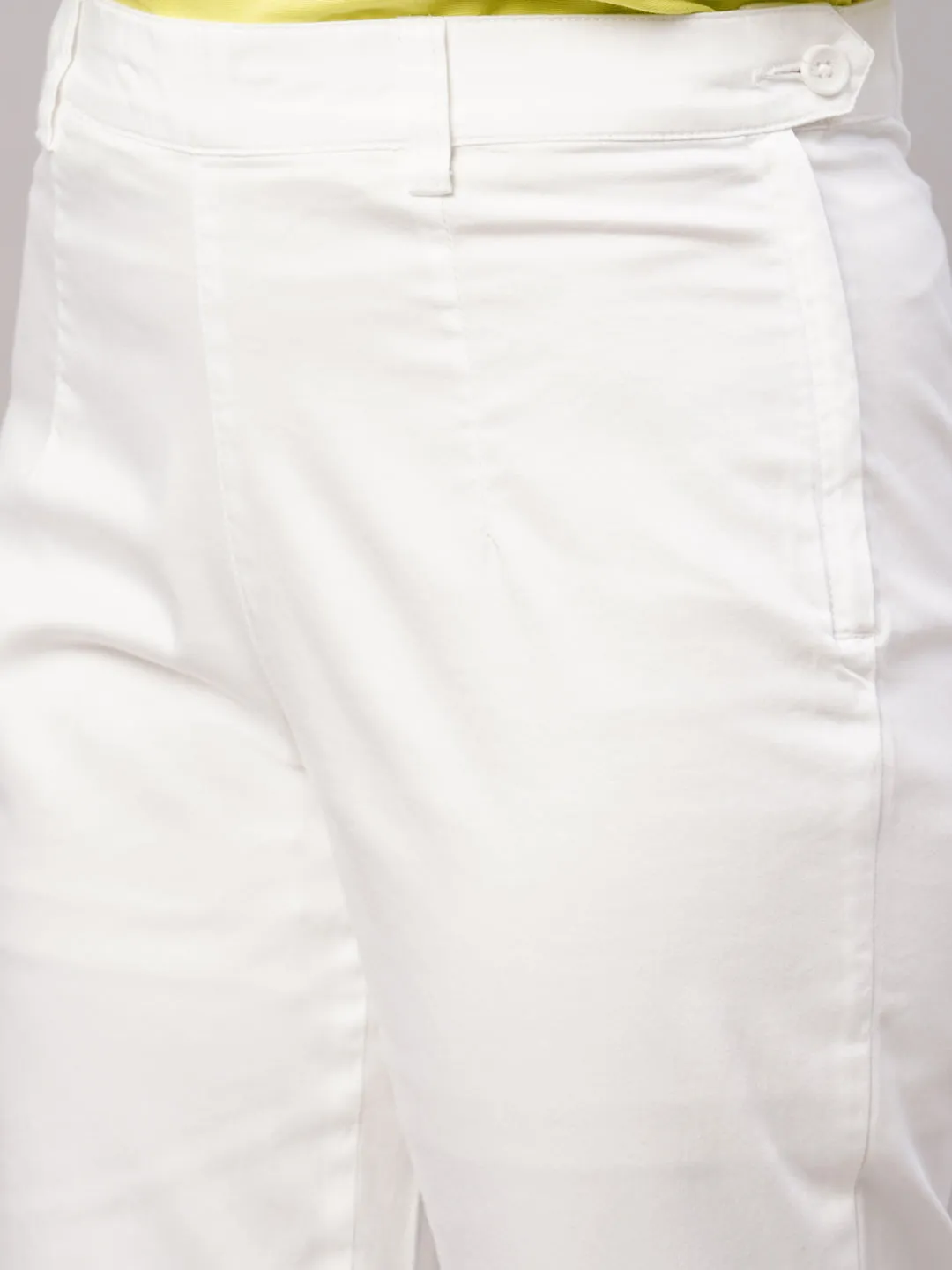 Women's White Cotton Lycra Regular Fit Pant